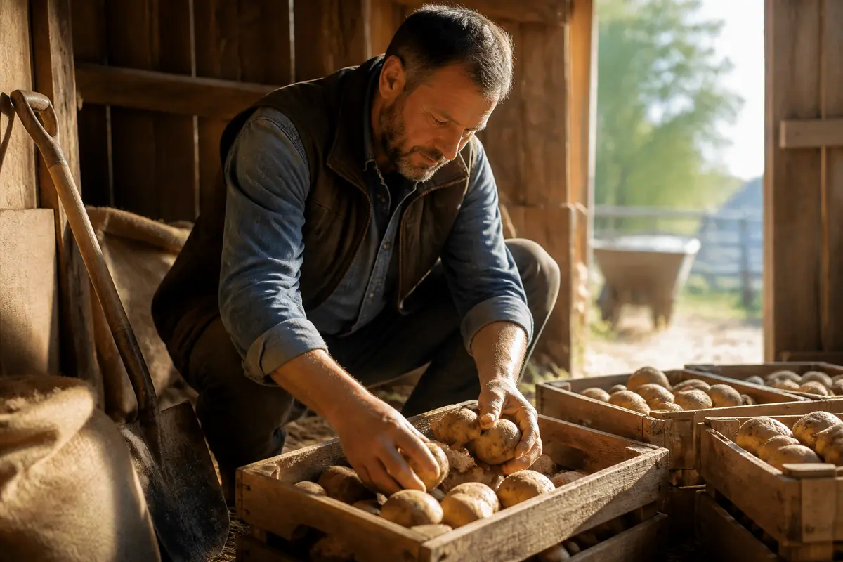 Pommes de terre conservées dans une caisse ventilée
